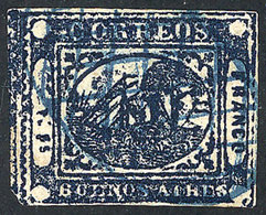 ARGENTINA: GJ.12A, To Rs. Dark Blue, With Mute Grid Cancel In Blue, Handsome! - Buenos Aires (1858-1864)