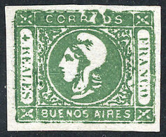 ARGENTINA: GJ.16e, 4R. Green, Worn Impression, With Variety: Top Inscription And Frame Interrupted", Mint, Superb And Ra - Buenos Aires (1858-1864)