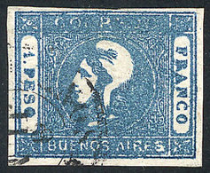 ARGENTINA: GJ.17A, 1P. In Typical MILKY BLUE, Nice Example Of Very Fine Quality! - Buenos Aires (1858-1864)