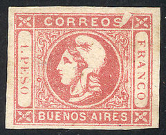 ARGENTINA: GJ.21h, 1P. Rose, Semi-clear Impression, With Variety "white Spot Right Of The S Of CORREOS", Excellent Quali - Buenos Aires (1858-1864)