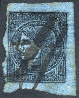 ARGENTINA: GJ.1c, Un Real Blue, Very Oily And Translucent Impression, Pen Cancelled, Interesting! - Corrientes (1856-1880)