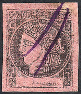 ARGENTINA: GJ.12, Brick-rose, With Variety: Light PARTIAL DOUBLE IMPRESSION (left Border), With Violet Pen Cancel Of Mer - Corrientes (1856-1880)