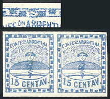 ARGENTINA: GJ.3i, 15c. Blue, Pair, The Left Stamp With Variety "plate Flaw Between The 2nd And 3rd Link Of The Top Frame - Cartas