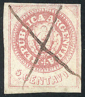ARGENTINA: GJ.7b, 5c. WITH Accent Over The U, With Notable Wear (last Stage Of The Plate, Similar To GJ.14), With The 8  - Used Stamps