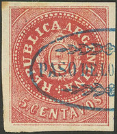 ARGENTINA: GJ.15, 5c. Narrow C, Red, With Blue Cancel Of PASO DE LOS LIBRES, Excellent! - Used Stamps