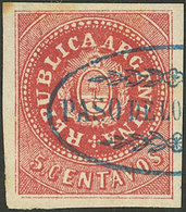 ARGENTINA: GJ.15, 5c. Narrow C, Red, With Blue Cancel Of PASO DE LOS LIBRES, Excellent! - Usati