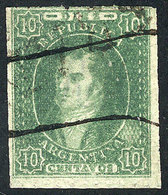 ARGENTINA: GJ.23, 10c. Worn Impression, With Variety: Plate Wear (white Spot Above The Right 10), With Double Cancellati - Used Stamps