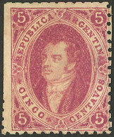 ARGENTINA: GJ.E17, 1863 Proof Printed In London On Original Paper With Watermark And Perforated, 5c. Crimson, Semi-clear - Unused Stamps