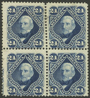 ARGENTINA: GJ.55, 1877 San Martín 24c., Fantastic Block Of 4, Mint With Full Original Gum, 3 Examples MNH And 1 With Tin - Unused Stamps