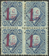 ARGENTINA: GJ.70, 1884 1c. On 15c. Groundwork Of Horizontal Lines, Carmine-rose Overprint, BLOCK OF 4, MINT With Origina - Unused Stamps