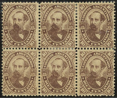 ARGENTINA: GJ.87, 1888 Avellaneda 10c., Fantastic Block Of 6 Mint With Full Original Gum, A Few Perforations Separated,  - Unused Stamps