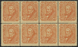 ARGENTINA: GJ.88, 1888 San Martín 15c., Block Of 8, Mint With Original Gum, Very Fresh And Attractive, With Some Fragile - Nuovi