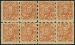 ARGENTINA: GJ.88, 1888 San Martín 15c., Block Of 8, Mint With Original Gum, Very Fresh And Attractive, With Some Fragile - Nuevos