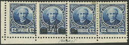 ARGENTINA: GJ.133e, 1890 Provisional Of ¼c., Strip Of 4, The First Stamp WITHOUT Overprint, The 2nd One Normal, The Next - Nuovi