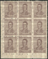 ARGENTINA: GJ.444a, 1917 2c. San Martín With DOUBLE IMPRESSION Variety, Fantastic MNH Block Of 9 (+50%), Superb And Spec - Neufs