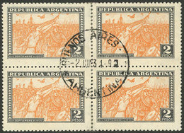 ARGENTINA: GJ.690, 1930 2P. Revolution, Beautiful Block Of 4 Used In Buenos Aires, Rare, VF Quality! - Unused Stamps