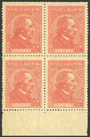 ARGENTINA: GJ.750SG, 1935 12c. Mitre PRINTED ON GUM, Fantastic Marginal Block Of 4, Excellent! - Nuovi