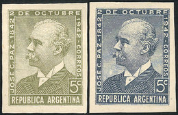 ARGENTINA: GJ.869, 1942 José C. Paz, PROOFS In Olive Green And Dull Blue, Printed On Paper With Glazed Back, VF Quality! - Nuovi