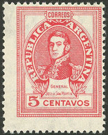 ARGENTINA: GJ.882, 1942 5c. San Martín With SUN WITH STRAIGHT RAYS Wmk, MNH And Very Fine - Nuovi