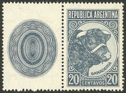 ARGENTINA: GJ.884CZ, 1942 20c. Bull With MEDALLION, Sun With Straight Rays Wmk, Excellent! - Nuevos