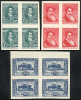 ARGENTINA: GJ.923/925, 1945 Centenary Of Rivadavia, Complete Set Of 3 Values, PROOFS In The Adopted Colors, Imperforate  - Nuovi