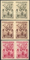 ARGENTINA: GJ.959, 1948 Postal Services In The River Plate 200 Years, PROOFS In 3 Different Colors, Imperforate Pairs On - Nuovi