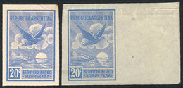 ARGENTINA: GJ.640, 1928 20c. Ultramarine, PROOF Printed On Medium Paper In The Original Color + Another Proof In A Sligh - Posta Aerea