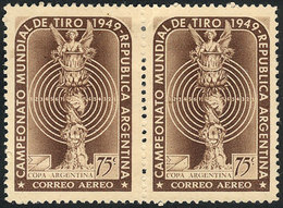 ARGENTINA: GJ.974, 1949 World Shooting Championship, PROOF In The Adopted Color On Opaque Paper, PERFORATED Pair (very R - Posta Aerea