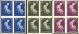 ARGENTINA: GJ.1002, 1951 Eva Perón Foundation (La Pieta, Michelangelo), TRIAL COLOR PROOFS, 3 Imperforate Blocks Of 4 On - Poste Aérienne