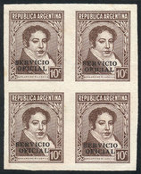 ARGENTINA: GJ.635, 1935 10c. Rivadavia, COLOR PROOF, Block Of 4 Printed On Paper With Unsurfaced Front, Fine To VF Quali - Service