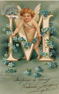 Tres Belle Carte Angelot Cupid Lettre M. Alphabet Gaufrée Envoi Aubriet à Morogues Cher - Anges