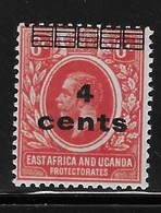 East Africa And Uganda Protectorates 1919 Surcharged 4c On 6c Mint Hinged - East Africa & Uganda Protectorates