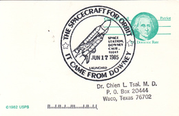 1985 USA  Space Shuttle  Discovery STS-51G  Commemorative Postal Card - América Del Norte