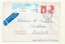 LETTRE POUR LA SUEDE  SABINE DE GANDON +LIBERTE +ETIQUETTE COMPLEMENTAIRE +RETOUR A L'ENVOYEUR - 1977-1981 Sabine De Gandon