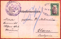 WWI - Feldpost Kkarte Sent From Krusevac Via Sophia To Sliven - Occupied Aleksinac Cancel - 5 Stotinki - PI2107/3 - Oorlog