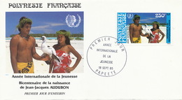 First Day Cover Tahiti Papeete 1985 Vahiné Bicentenaire JJ Audubon Born In Cayes Haiti - French Polynesia