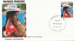 First Day Cover Tahiti Papeete 1987  Visages Polynesiens  Mère Et Enfant - Polynésie Française