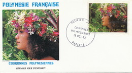 First Day Cover Tahiti Papeete 1983  Couronnes  Polynesiennes  Jeune Fille Vahiné - Polynésie Française