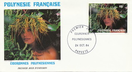 First Day Cover Tahiti Papeete 1983  Couronnes  Polynesiennes  Jeune Fille Vahiné - French Polynesia