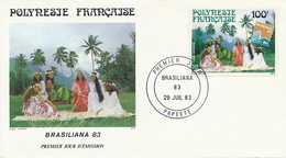 First Day Cover Tahiti Papeete 1983  Brasiliana   Jeune Fille Vahiné Danseuses - French Polynesia