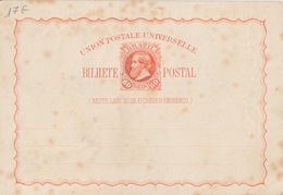 Entier (125x85) 80 Reis Orange (Pedro II), Taches D'humiditée, Carte écrite Au Dos - Entiers Postaux