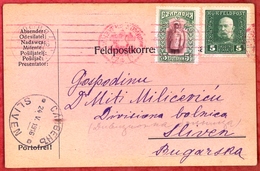 WWI - Feldpost Karte Sent From Sofia To Divisional Hospital In Sliven - Mixed Franking KuK 5 Heller+5 Stotinki PI2107/20 - Krieg