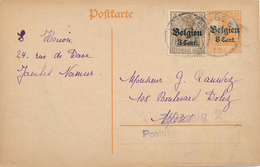 754/29 - Etappen MONS -  Cachet De Censure Sur Entier Postal Du Gouvernement Général - JAMBES 1918 Vers MONS - OC26/37 Etappengebied.