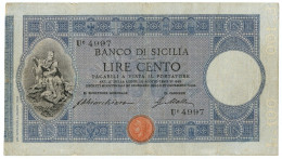 100 LIRE BANCO DI SICILIA BIGLIETTO AL PORTATORE 27/12/1909 QBB - Sonstige & Ohne Zuordnung