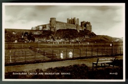 Ref 1313 - Real Photo Postcard Tennis Courts & Bamburgh Castle - Northumberland - Sport Theme - Otros & Sin Clasificación