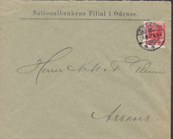 Denmark NATIONALBANKENS FILIAL, Brotype Ia ODENSE 1907 Cover Brief Brotype Ia ASSENS (Arr.) 10 Øre Fr. VIII. Stamp - Cartas & Documentos