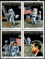 Marshall Islands 1994, Manned Moon Landing 1969 4-block MNH Armstrong, Kennedy, Flag - Océanie