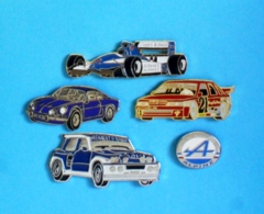 5 PIN'S //  ** F1 LIGIER / R5 MAXI TURBO / R21 TURBO / LOGO & ALPINE A110 RENAULT ** . (Locomobile Winner) - Renault