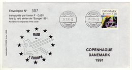 Enveloppe Transportée Par L' Avion F-GJZV DANMARK DANEMARK Oblitération KOBENHAVN V 25/09/1991 - Maschinenstempel (EMA)