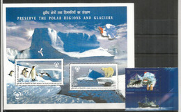 Preservation Des Régions Polaires. Arctique & Antarctique,emission Conjointe INDIA-RUSSIA.Bloc-feuillet + Timbre Neufs** - Preserve The Polar Regions And Glaciers